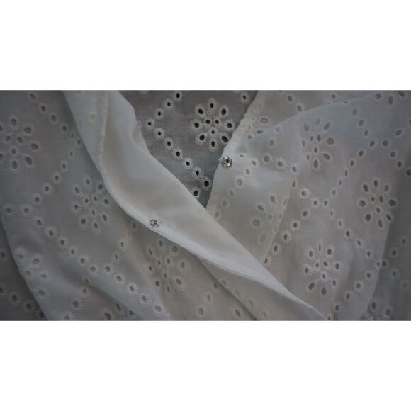 WAYF Women's Sz M White Reese Smocked Waist Tiered Eyelet Cotton Mini Dress - Picture 12 of 15